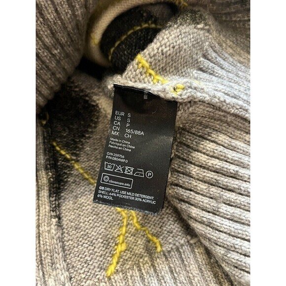 Pringle Of Scotland X H&M Argyle Sweater Gray Yellow Size Small - Picture 7 of 7
